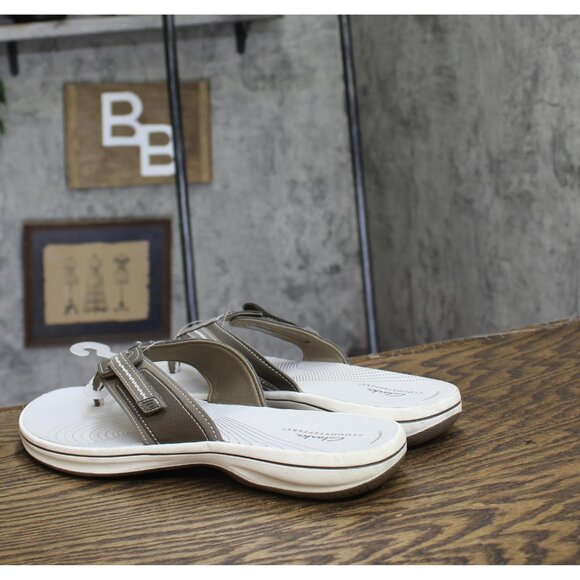 Clarks Jazzh Womens Toe-Post Cushioned Footbed Flip-Flops Gray Multi 11M - Picture 2 of 7